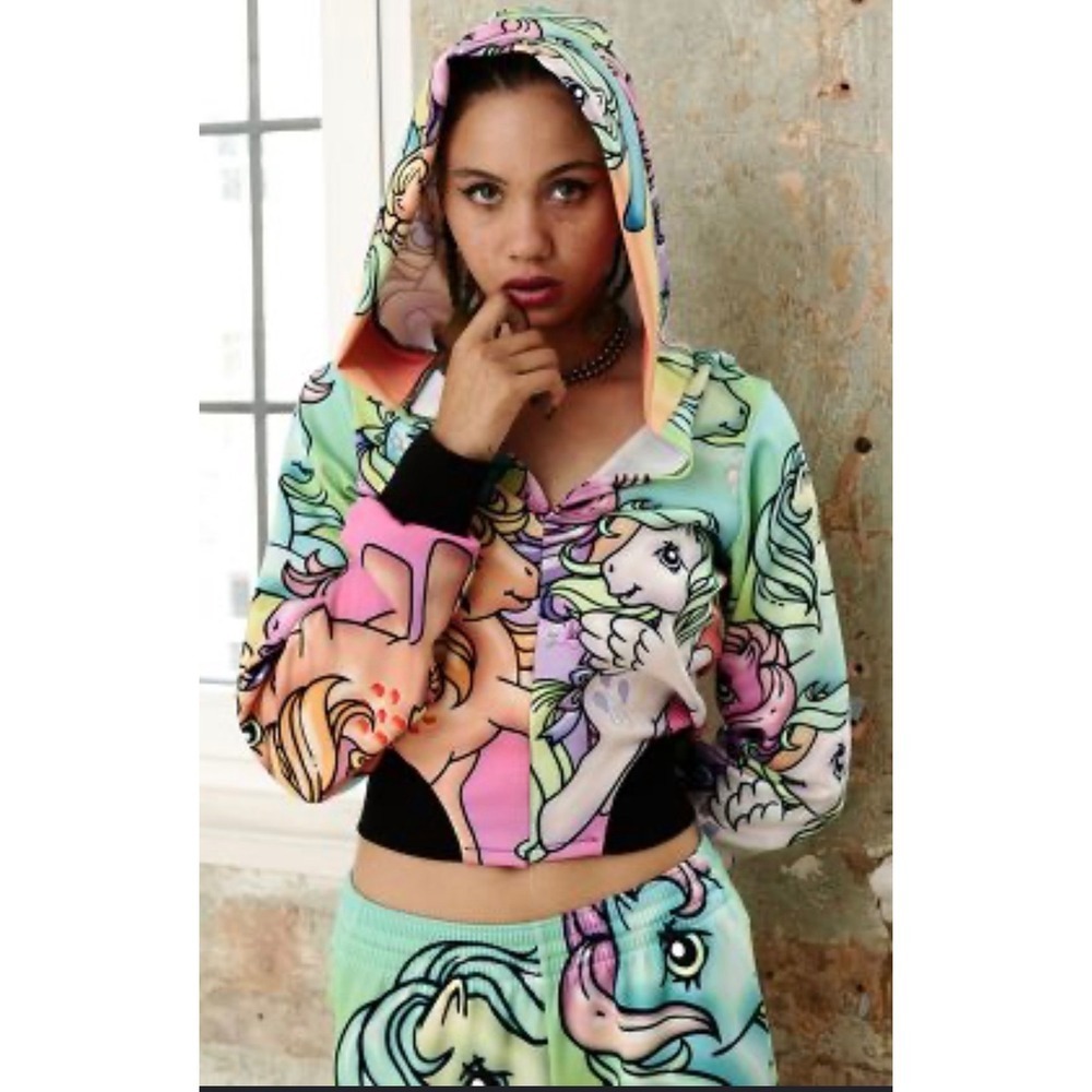 Alice Vandy My Little Pony Bomber Jacket M Multicolor Reversible Cropped Zip - Picture 3 of 11
